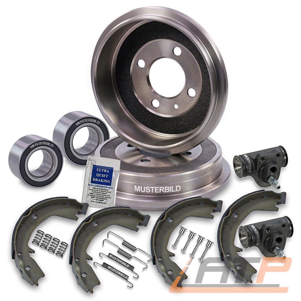 2 Bremszylinder für VW Polo 6N 2x Radlagersatz Bremsbacken 2 Bremstrommeln