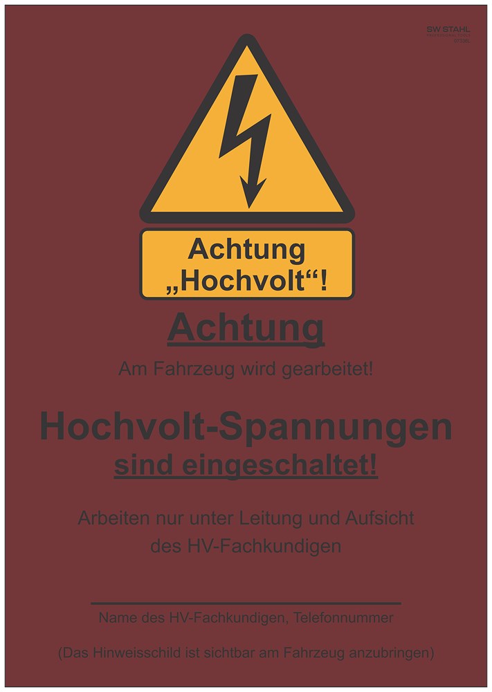 SW STAHL Hinweisschild „Hochvolt-Spannung eingeschaltet“ - Bild 1 von 1