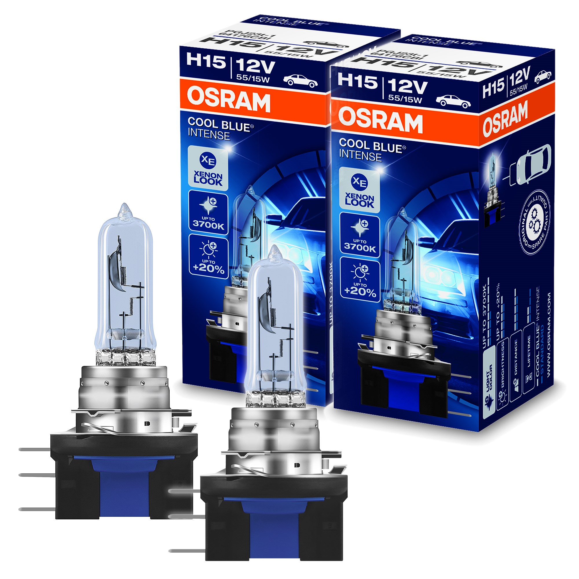 2x OSRAM HALOGENLAMPE H15 COOL BLUE INTENSE PGJ23t1 BIRNE AUTOLAMPE