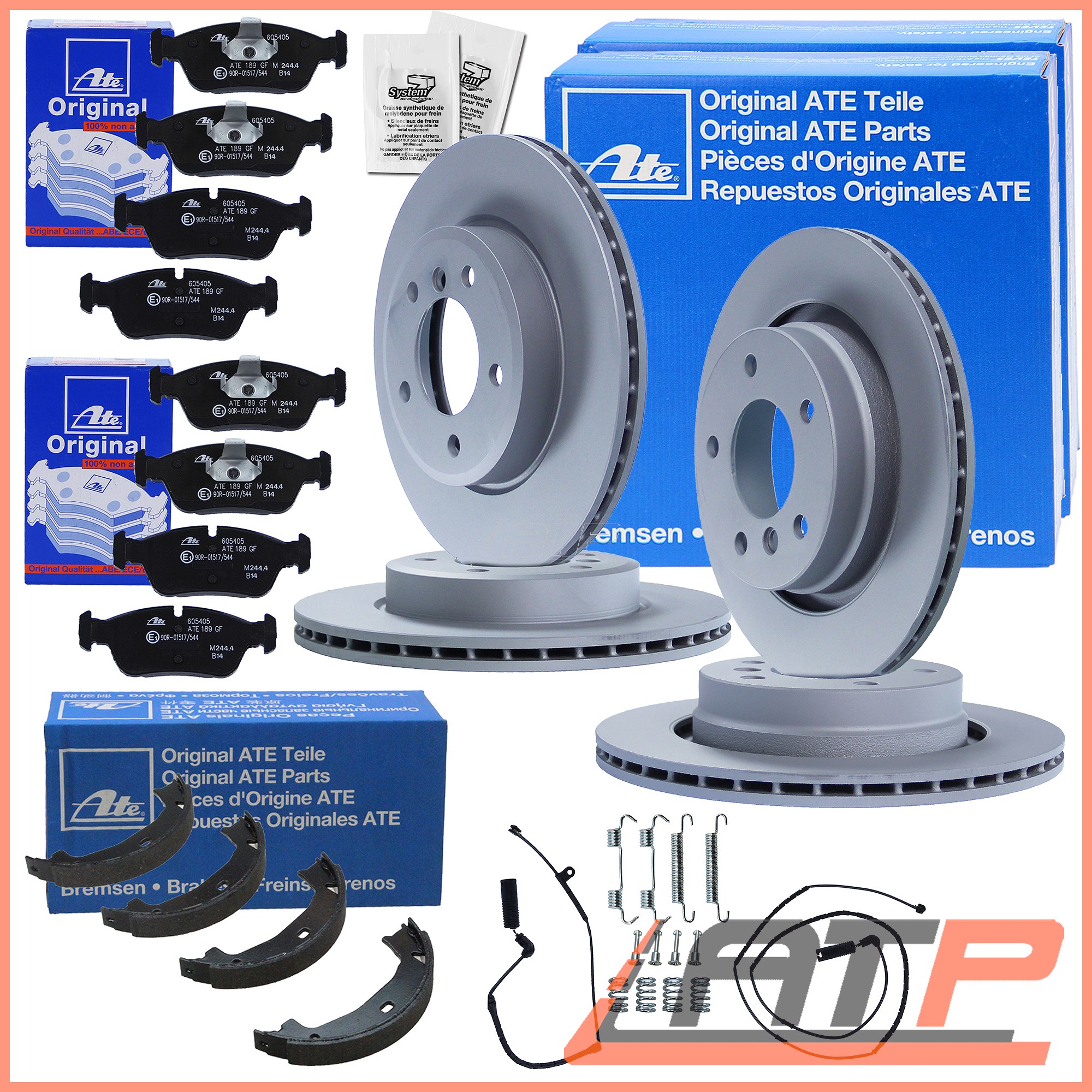 4x BRAKE DISCS + PADS FRONT AND REAR AXLE VENTED GENUINE ATE BMW 3