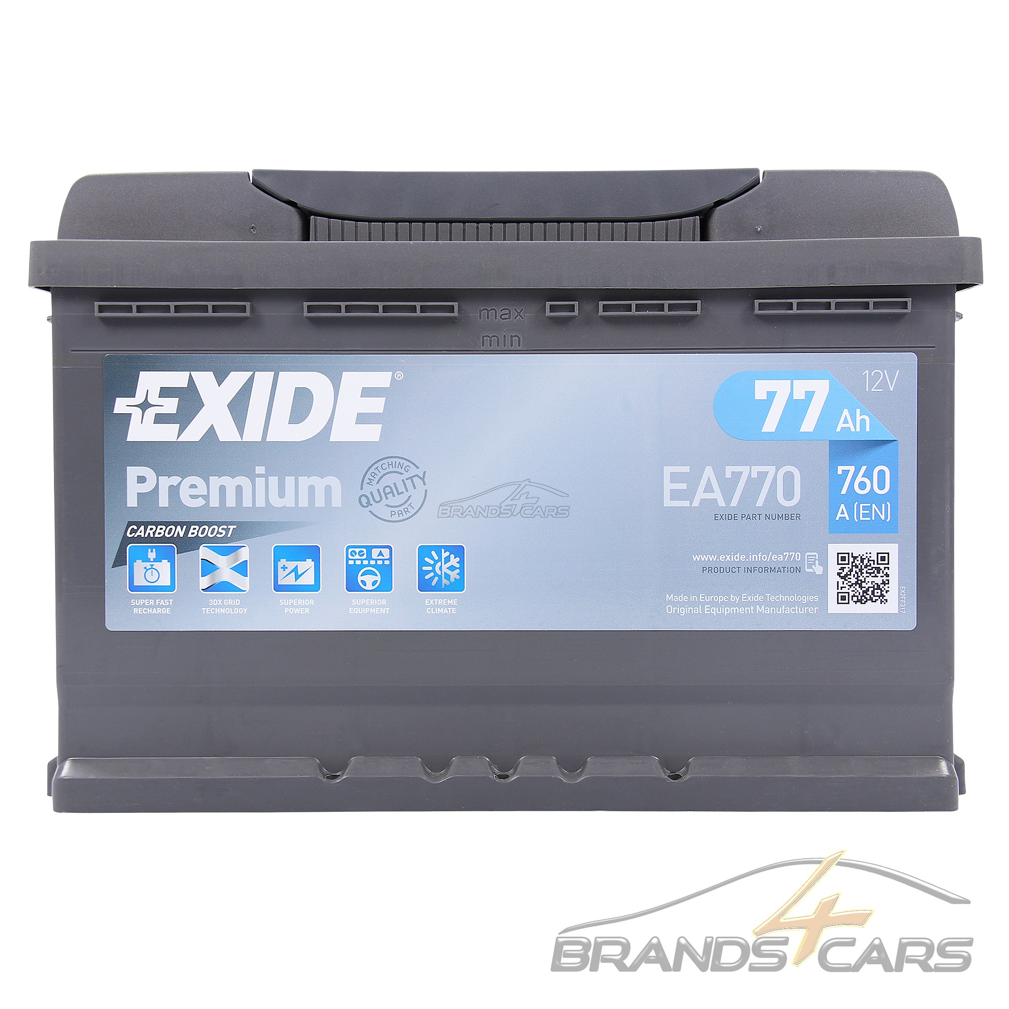 AUTOBATTERIE PKW-BATTERIE EXIDE EA770 PREMIUM CARBON BOOST 77-AH 760-A ...